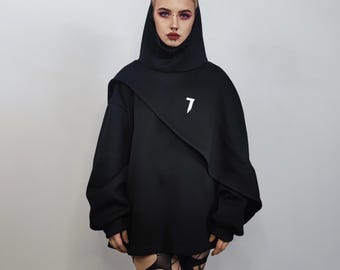 Gothic Cape Raised Neck Punk Hoodie Utility Poncho Gorpcore Cloak