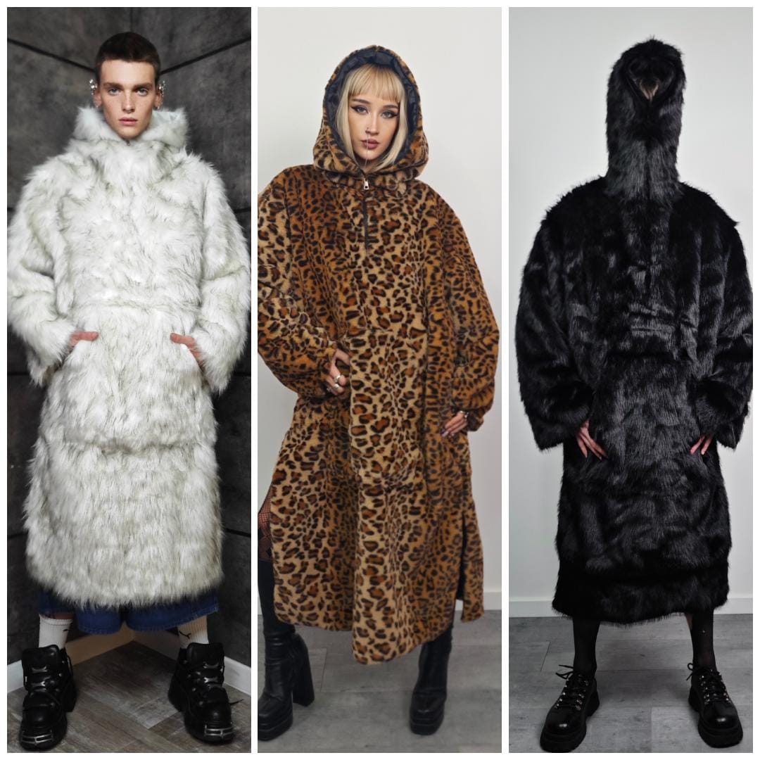 ジャケット・アウター Eaphi nocollar shaggy long coat Shaggy Faux Fur Jumpsuit Pink White Oversize Hooded Coat Fluffy