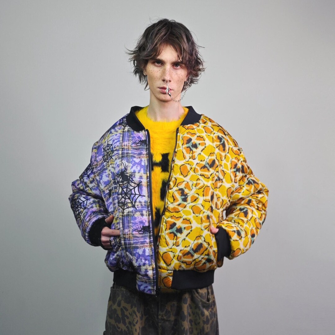 ジャケット・アウター 88-89FW spiderweb スパイダーウェブ バーシティ ジャケット ブルー イエロー アニマル