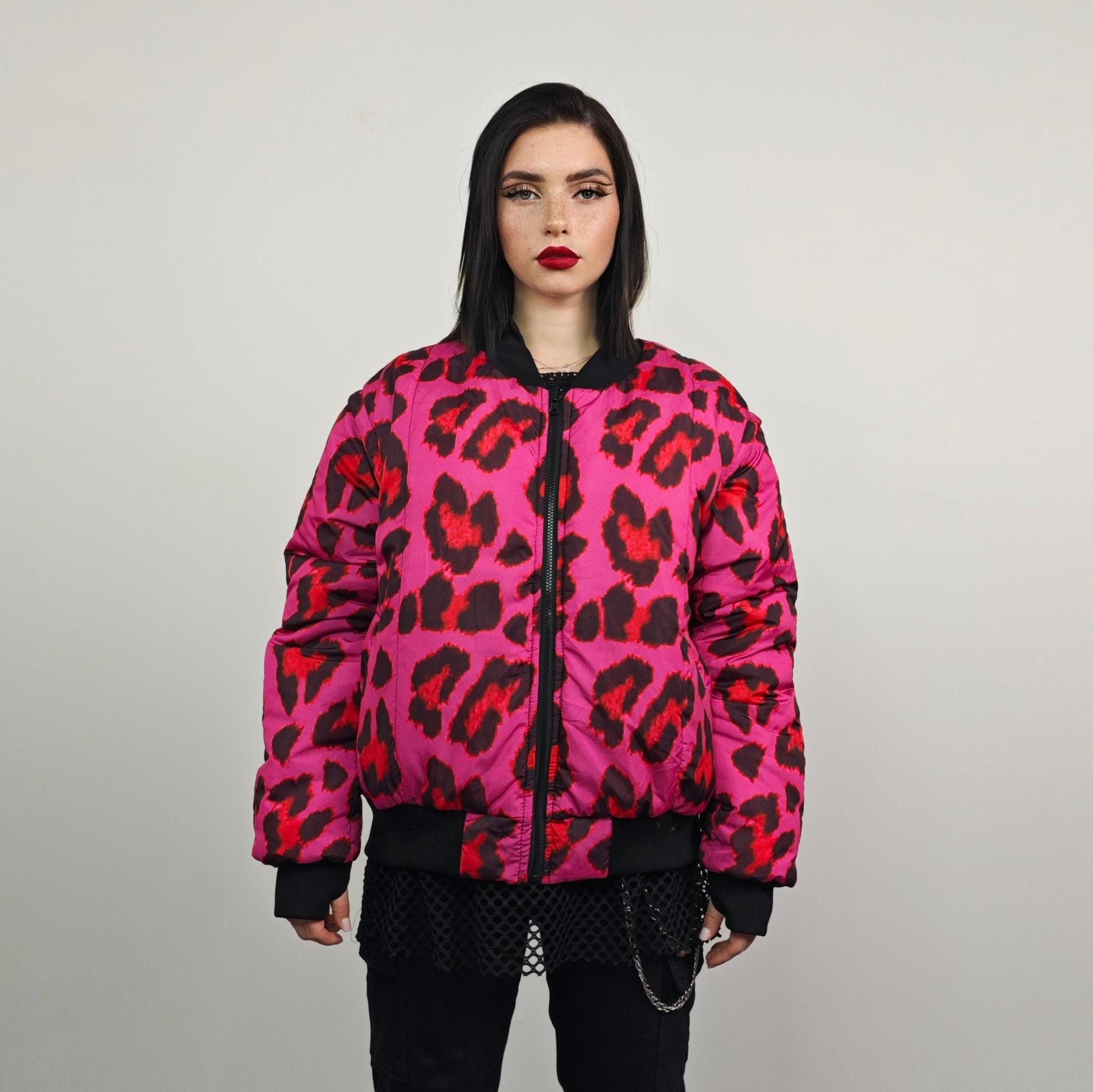 Leopard Jacket Neon Pink Animal Print Bomber Reversible