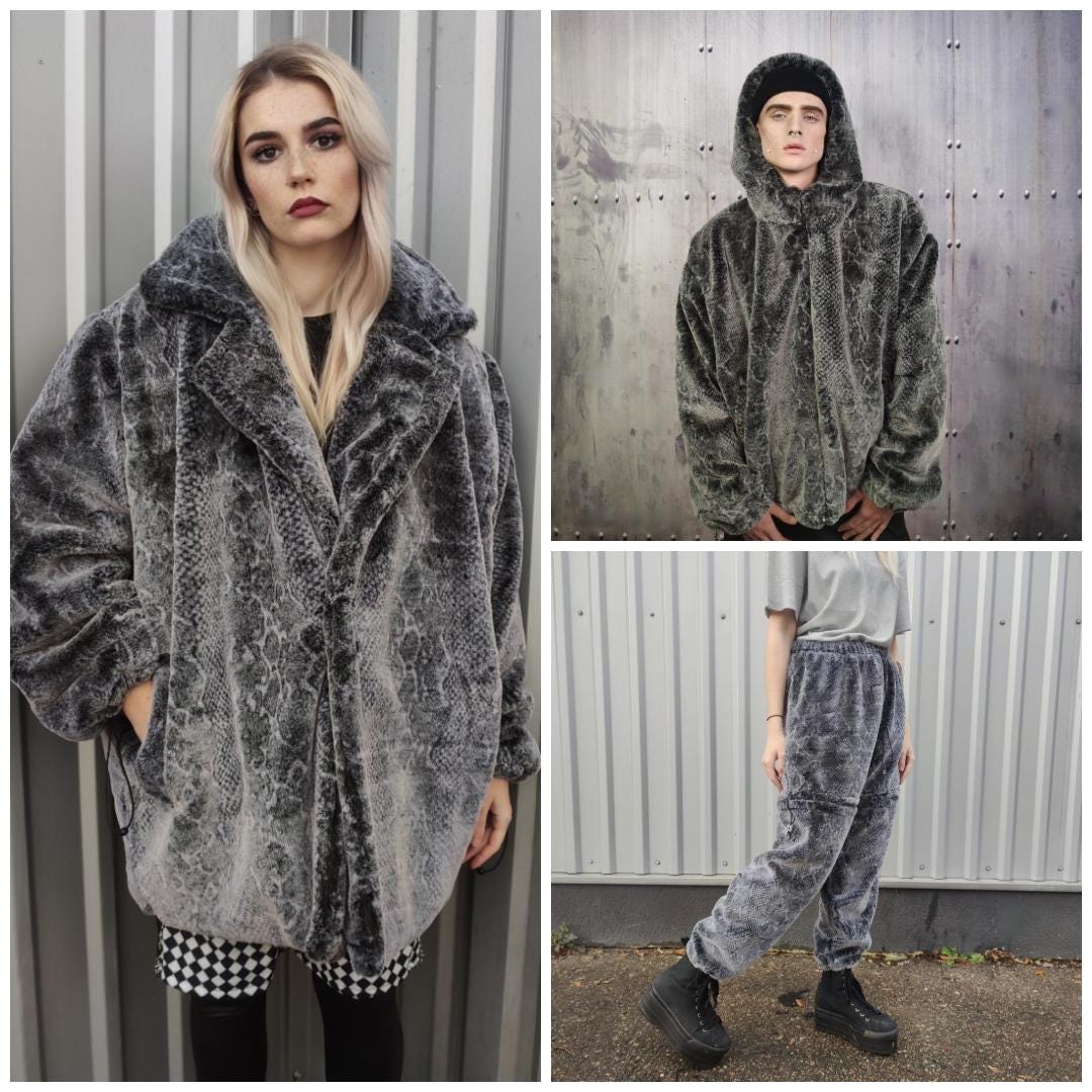 Red Snake Hoodie Faux Fur Jacket Shaggy Python Bomber 00s