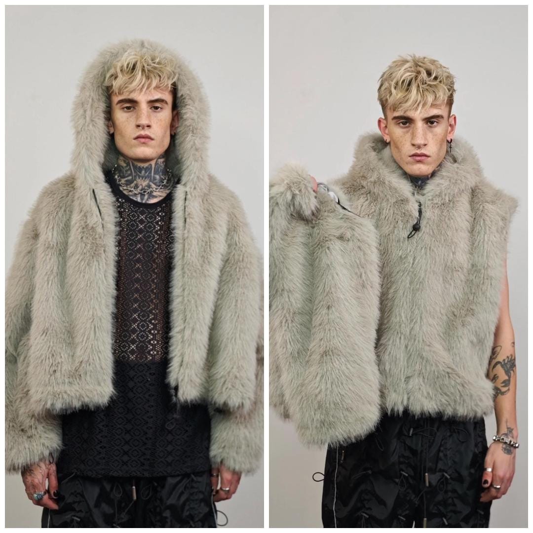 Blue Faux Fur Jacket Shaggy Cropped Bomber Short Going Out Coat