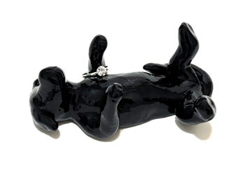 Black Lab Gift, Labrador Ring Holder, Sleeping Dog Figurine, Handmade Ceramics