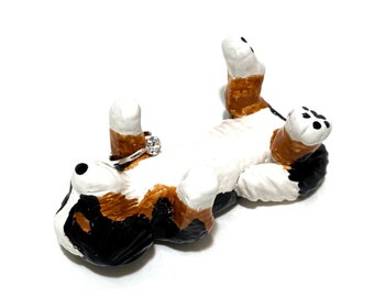 Bernedoodle Dog Figurine, Engagement Gift, Dog Ring Holder, Handmade Ceramics