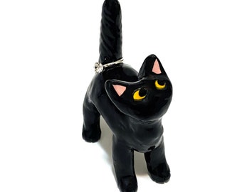 Black Cat Gift, Animal Ring Holder, Cat Cake Topper, Handmade Ceramics