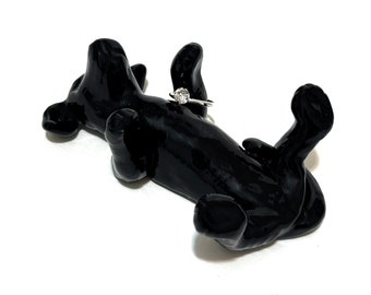 Black Lab Gift, Dog Ring Holder, Labrador Figurine, Handmade Ceramics
