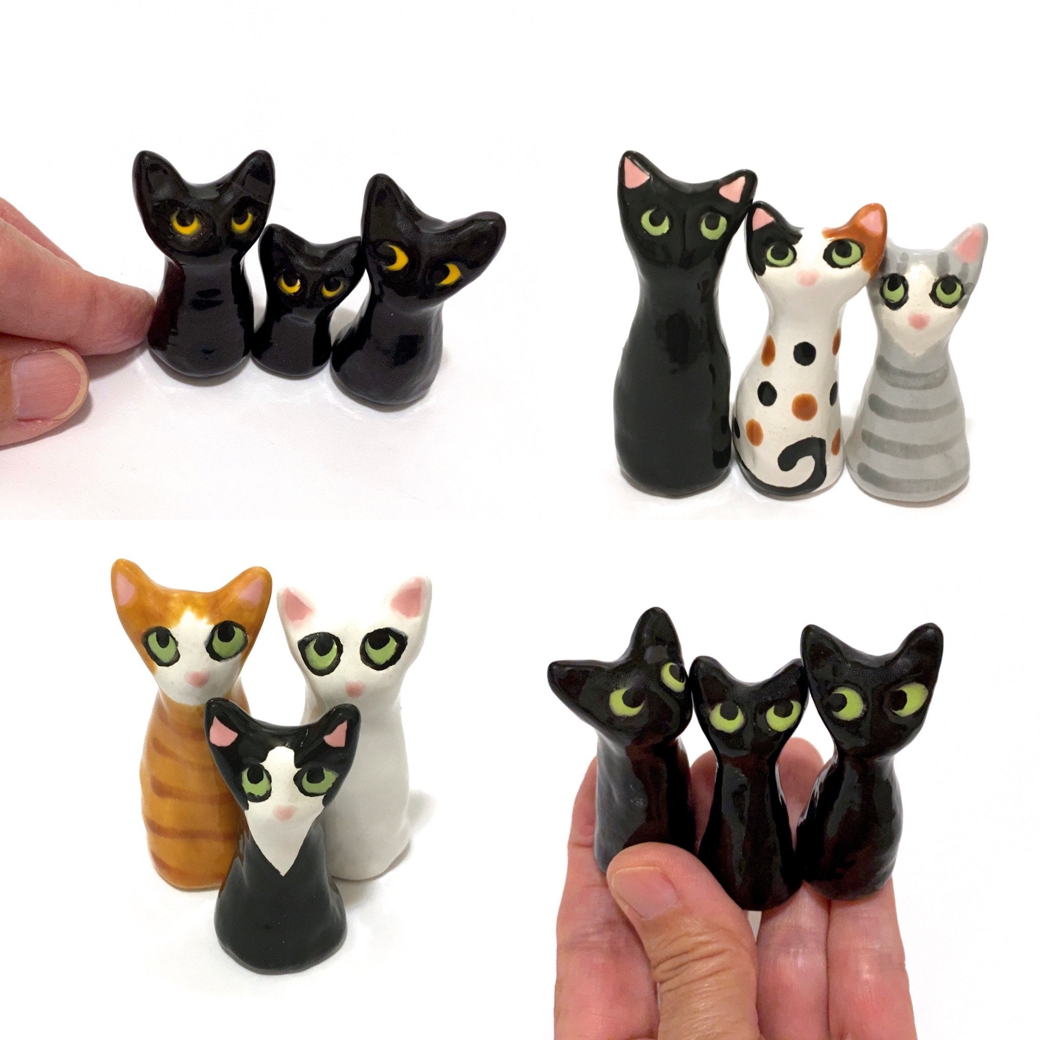 Custom Cat Figurines, Cat Cake Toppers, Set of Three Miniatures, Handmade  Ceramic Sculpture 