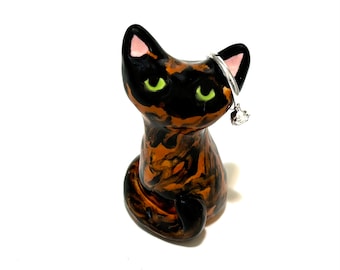 Tortoiseshell Cat Figurine, Pet Ring Holder, Tortie Cat Gift, Handmade Ceramics