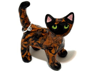 Tortie Ring Holder, Tortoiseshell Cat Gift, Animal Cake Topper, Handmade Ceramics