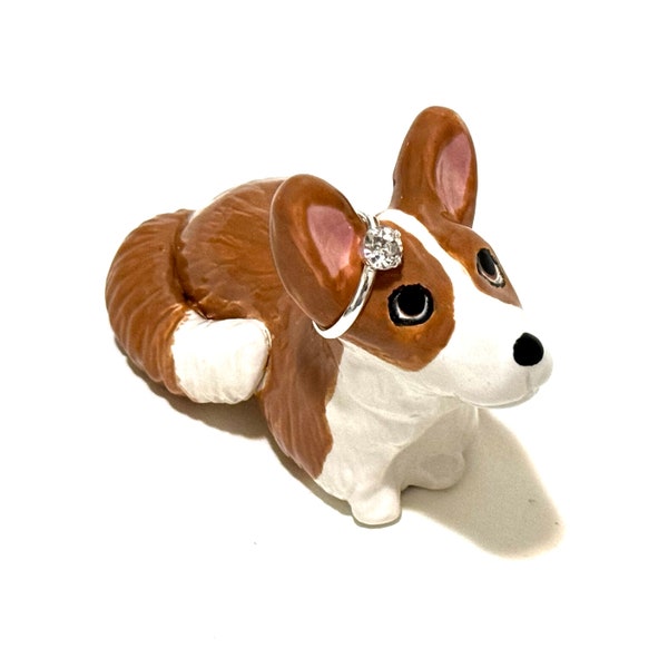 Corgi Gift, Dog Ring Holder, Animal Cake Topper, Handmade Ceramics