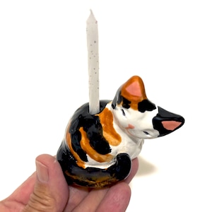 Calico Cat Cake Topper, Wedding Decor, Handmade Ceramics, Candle Holder