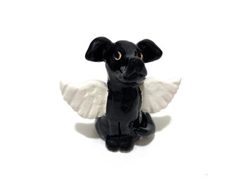 Black Lab Memorial, Dog Angel Figurine, Pet Loss Gift, Handmade Ceramics