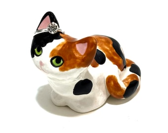 Calico Cat Gift, Pet Ring Holder, Animal Cake Topper, Handmade Ceramics