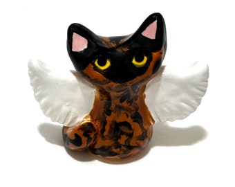 Tortoiseshell Cat Angel, Pet Loss Gift, Cat Memorial Figurine, Handmade Ceramics