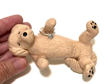 Goldendoodle Gift, Dog Ring Holder, Doodle Figurine, Handmade Ceramics