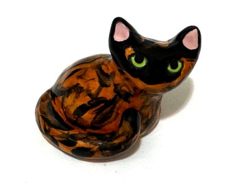 Tortie Cake Topper, Tortoiseshell Cat Gift, Birthday Decor, Handmade Ceramics