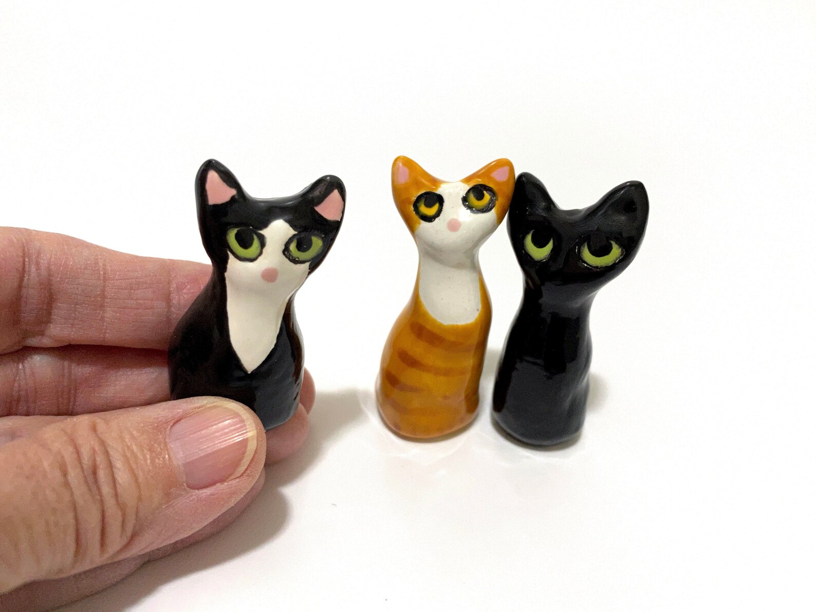 Miniature Cat Figurines Set of Three Cake Toppers Crazy Cat Etsy