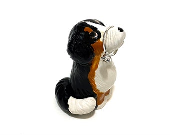 Bernedoodle Dog Figurine, Burnese Mountain Dog, Animal Ring Holder, Engagement Gift, Handmade Ceramics