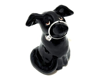 Black Lab Figurine, Engagement Gift, Dog Ring Holder, Handmade Ceramics