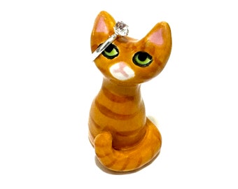 Orange Tabby Gift, Cat Ring Holder, Animal Cake Topper, Handmade Ceramics