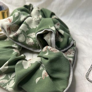 Handmade Floral Scrunchie – Eco-Friendly Hair Accessory | Gift for Her | Bridesmaid Favor | Green Fabric Hair Tie