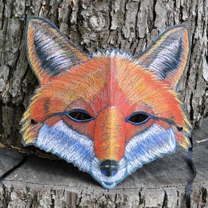 Maschera di volpe per adulti / Maschera di volpe di carta / Maschera di Halloween / Maschera del bosco / Maschera illustrata / Maschera da matrimonio