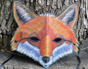 Adult Fox Mask / Paper Fox Mask / Halloween Mask / Woodland Mask / Illustrated Mask / Wedding Mask