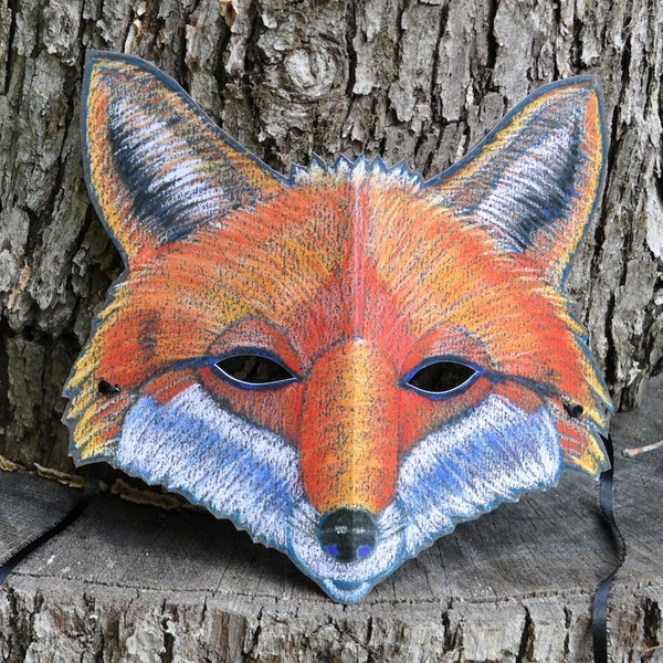 Adult Fox Mask / Paper Fox Mask / Halloween Mask / Woodland Mask / Illustrated Mask / Wedding Mask