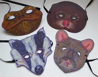 Masks for Wind in the Willows / Badger, Toad, Rat, Mole Mask / Children's Birthday Masks