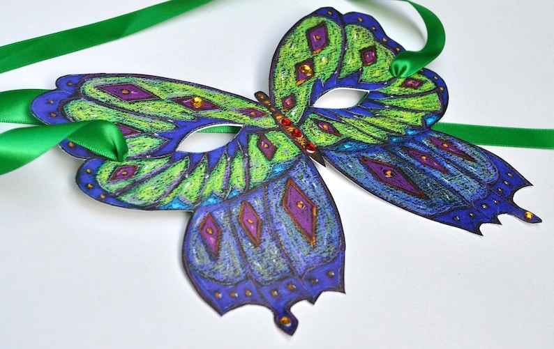 Butterfly Mask with Green Ribbons Embellishments image 2