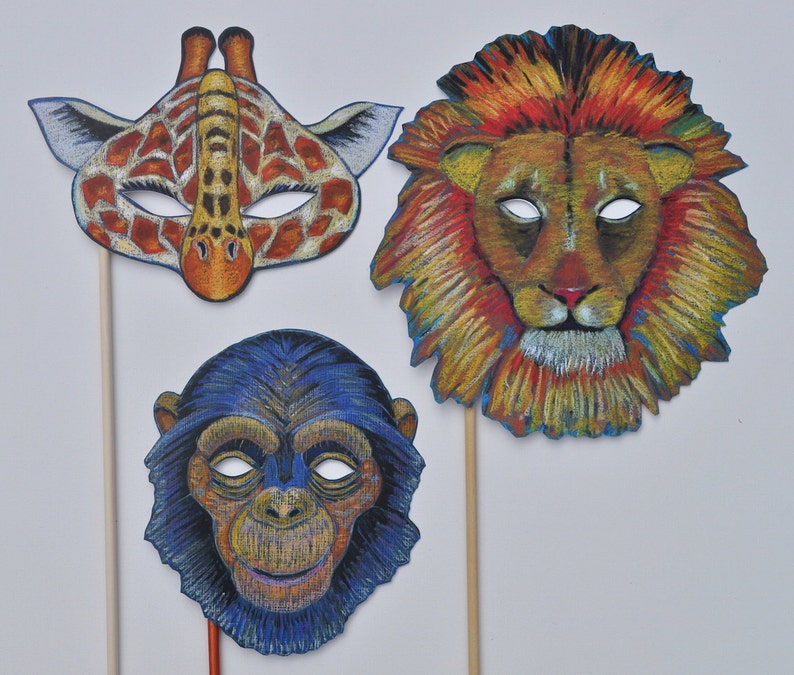 Wild Animal Masks Jungle Masks Tiger Lion Giraffe Chimp
