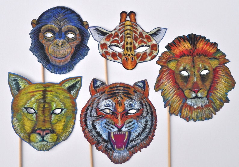 Wild Animal Masks Jungle Masks Tiger Lion Giraffe Chimp
