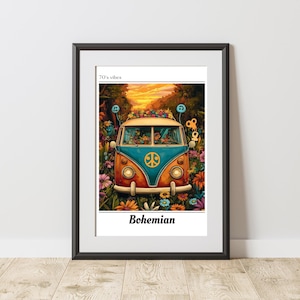 Bohemian - Vintage Poster Prints, 70s Style, Artful Wall Art, Psychedelic Decor, Hippy Printable, Groovy 70s Display