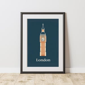 Impresión digital inspirada en Londres, arte mural de Inglaterra, decoración de viajes ilustrativa del Big Ben, arte mural de Airbnb