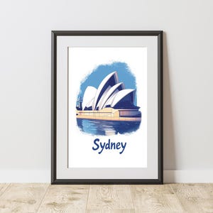 Impresión digital minimalista de la Ópera de Sídney, arte mural de paisaje urbano, regalo para viajeros, decoración artística minimalista