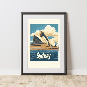 Impresión de arte de pared minimalista de Sídney, ilustración de la ópera, decoración de Airbnb, póster de viaje, impresión de paisaje urbano