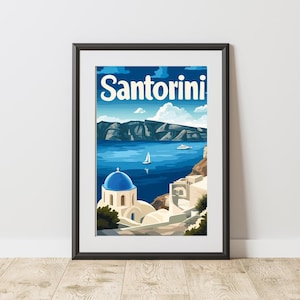 Impresión de ilustración de viaje a Grecia, póster de Santorini, retrato minimalista, arte de pared de Airbnb, regalo para viajeros