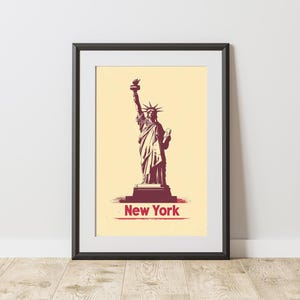 Impresión del horizonte de Nueva York: Estatua de la Libertad y Empire State, arte de pared minimalista de Nueva York, regalo de viaje, póster moderno de Nueva York