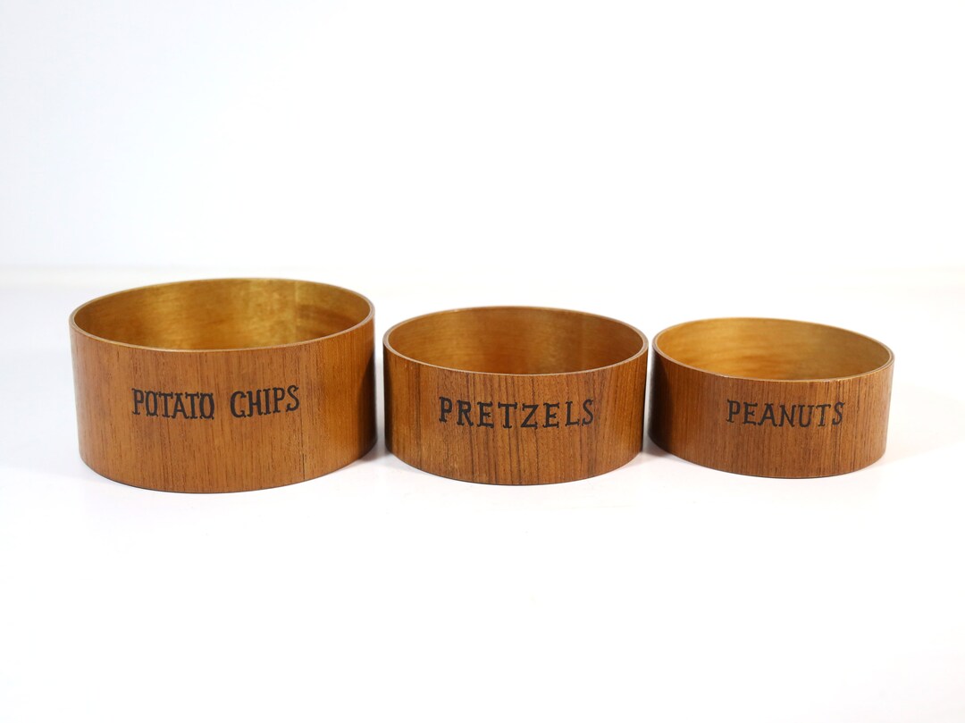 Vintage Wooden Snack Bowl Set - Potato Chips, Pretzels, Peanuts - Etsy