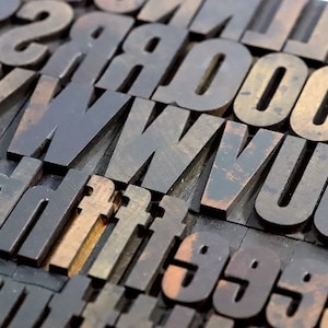 May include: Close-up of a collection of vintage wooden letterpress printing blocks. The letters 'WWW' are prominently displayed in the center of the image. The blocks are made of dark wood and have a worn, aged appearance.