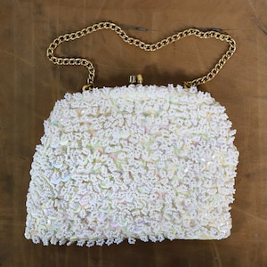 Vintage White Beaded Evening Purse