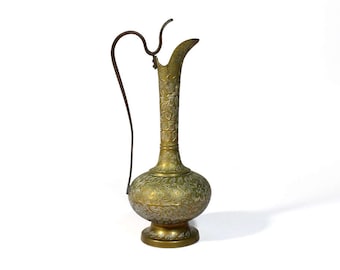 真鍮製メタルフラワーベース ヴィンテージ 8インチ エッチングデザイン