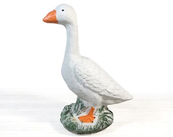 Large Vintage 14" Cement White Goose Garden Statue