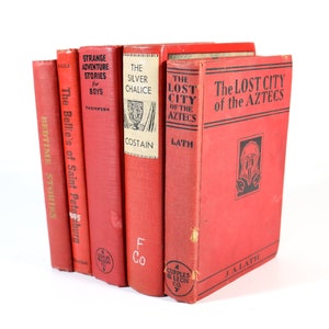 Set of 5 Vintage Books - Red - Cloth Hardcover | The Silver Chalice, Bedtime Stories,