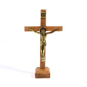 Vintage Wood and Metal Crucifix with INRI Figurine