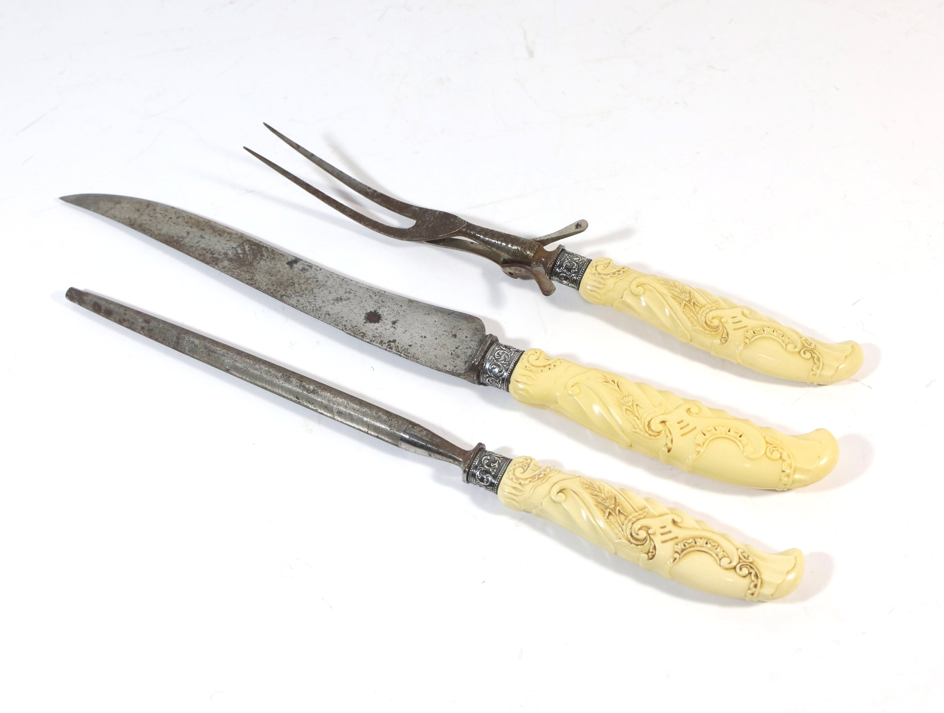 アンティークシャープナー 20点セット Vintage 3-piece Landers Frary & Clark Sterling Silver Carving