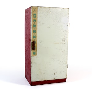 Vintage Litho Tin Toy Refrigerator - 1970 The Bobbs-Merrill Co.