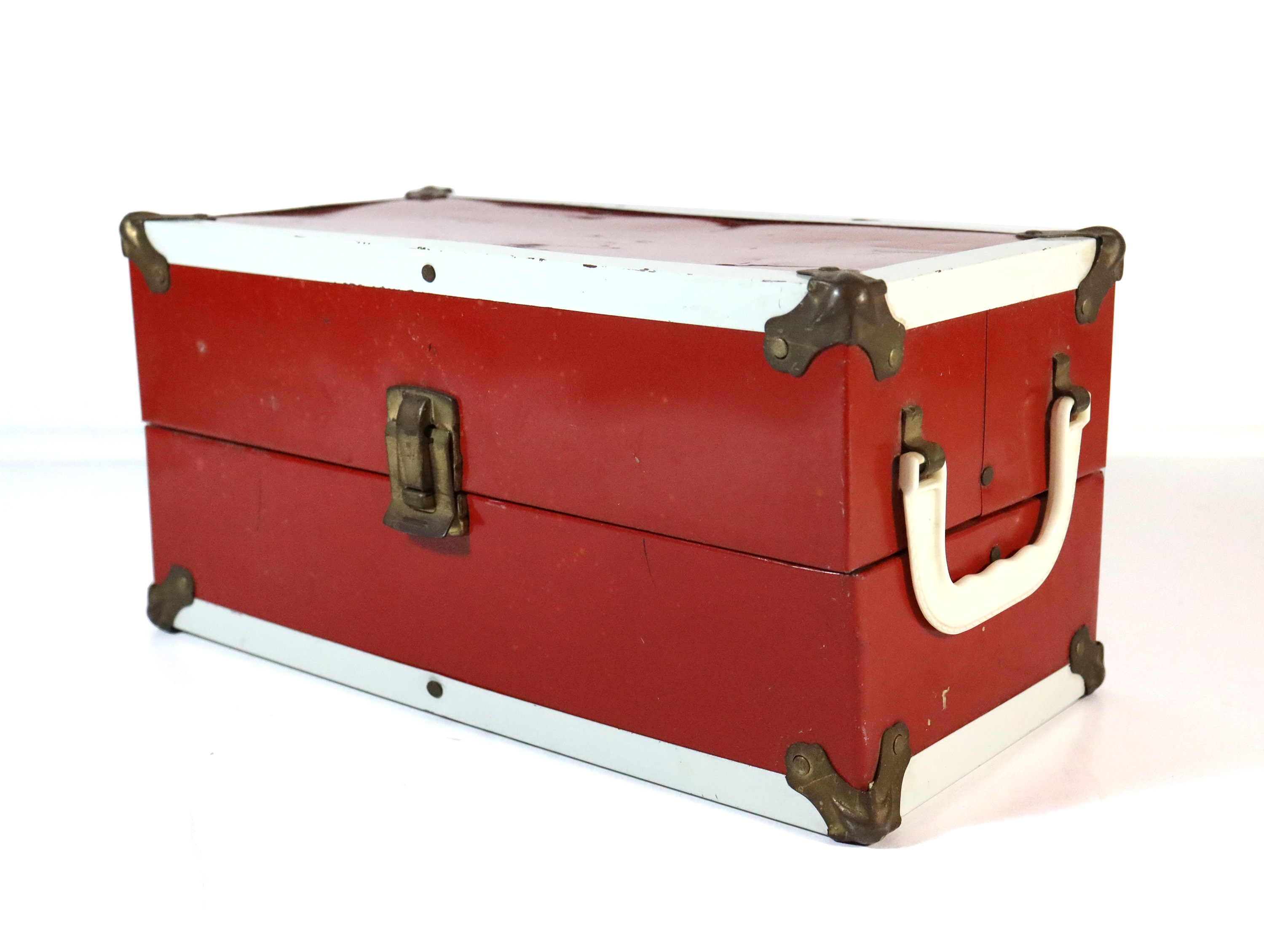 Vintage Red Buxton Train Case Small Trunk Travel Case Red 