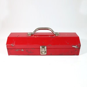 アンティーク雑貨 IRON TOOL BOX Distressed Vintage Red Metal Tool Box – Industrial Rustic