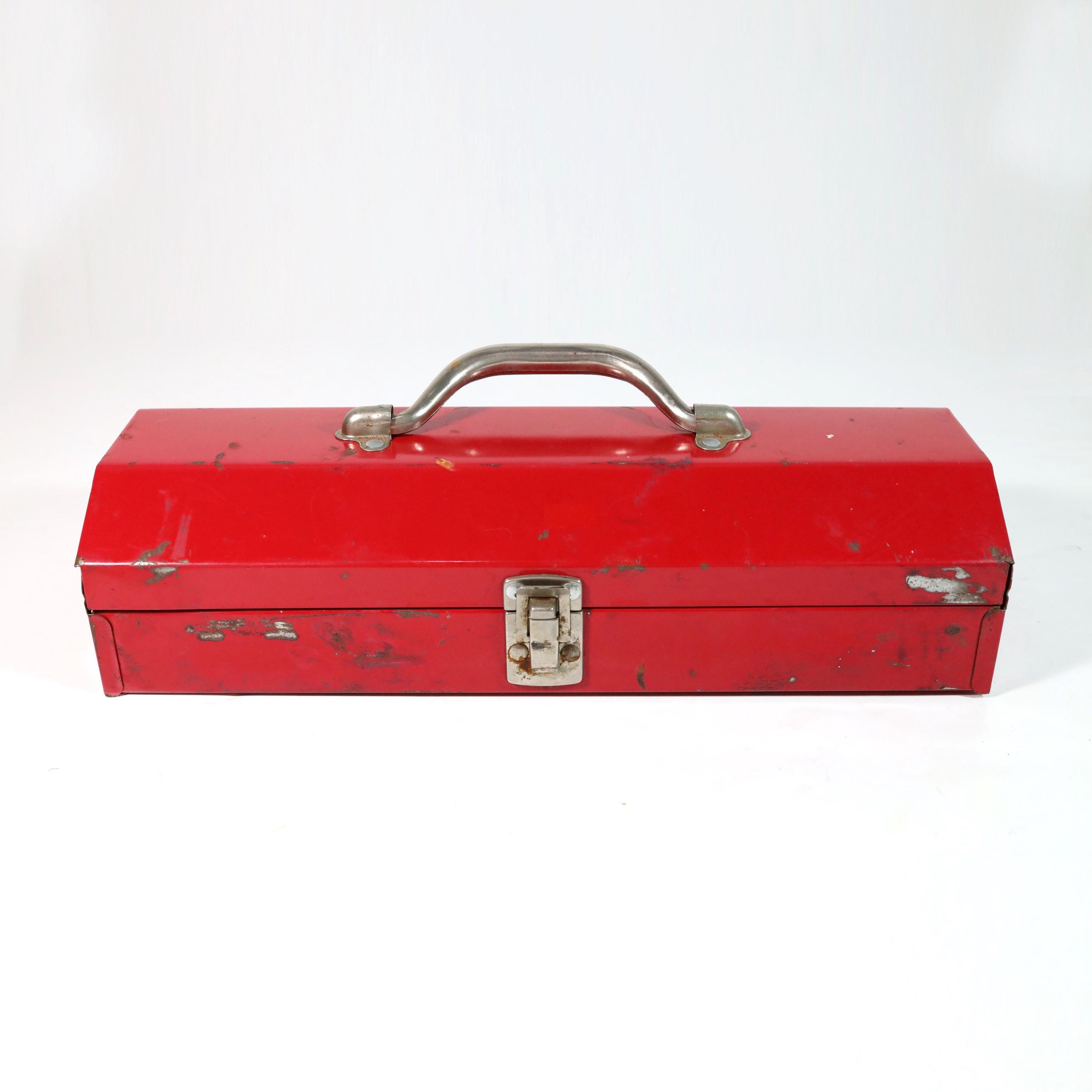 Distressed Vintage Red Metal Tool Box – Industrial Rustic